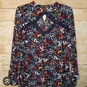 Chic Floral Keyhole Women's Blouse